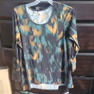 LuLaRoe Black and Teal Abstract Long Sleeve Top
